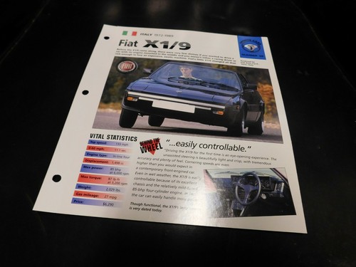 1972 1989 fiat spec sheet - 1972-1989, x1/9